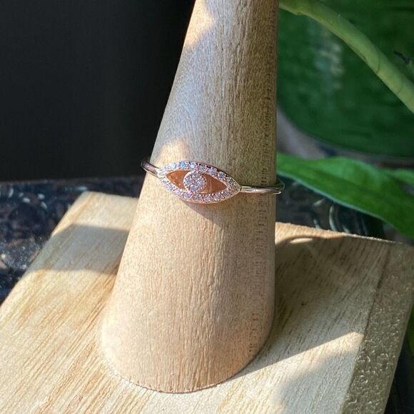 Evil Eye Rose Gold CZ Sterling Silver Ring - Picture 3 of 3